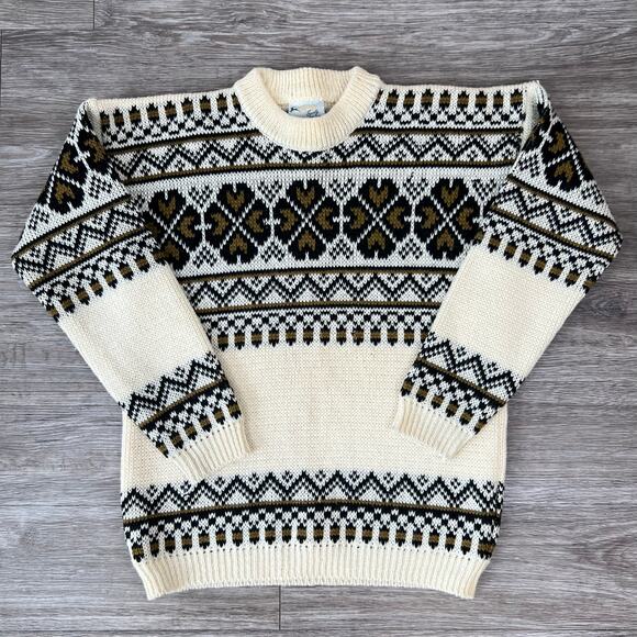 Vintage Gann Sports 100% Wool Fair Isle Print Sweater Made In Norway (Sz M) - Picture 9 of 9